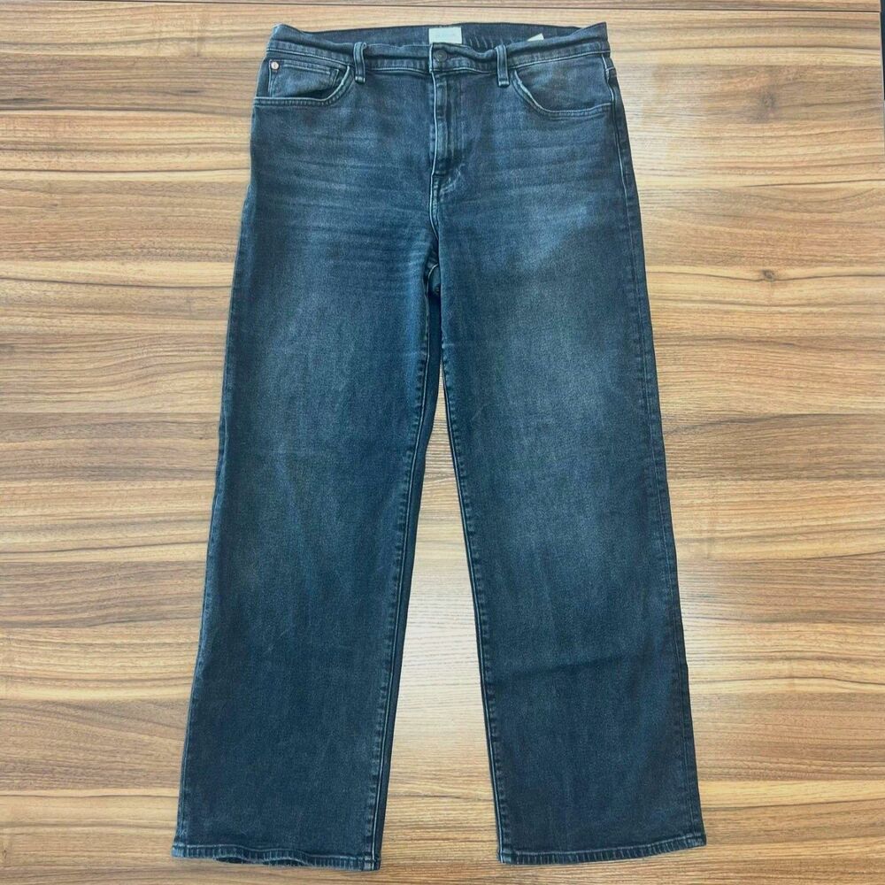 Hudson Rosalie High Rise Wide Leg Jeans Sz 33 Black Wash Monaco Stretch Denim